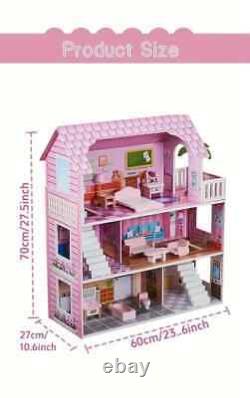 WOODEN PINK Doll House with stairs NEW