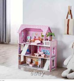 WOODEN PINK Doll House with stairs NEW