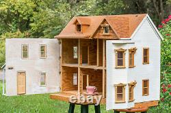 Wood DOLLHOUSE with Houseworks windows & shingles in Scale 124 + window & door