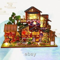 Wooden 3D Miniature Dollhouse He Xi Ju WithLED Building Model House DIY Bookshelf