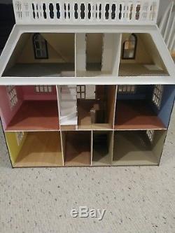 Wooden 4 Story Dollhouse 9 rooms Brick Rooftop balcony Painted Assembled Kit