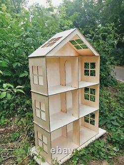 Wooden Big Dollhouse, Dollhouse miniature 4 floors, Dollhouse kit