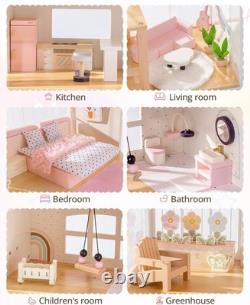 Wooden Doll House for Girls, Dollhouse Kit with 6 Rooms & 37 Pcs Dollhouse Furnit