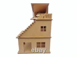 Wooden Doll House with Furniture & Open Gym, DIY Kit for Kids