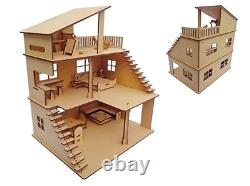 Wooden Doll House with Furniture & Open Gym, DIY Kit for Kids