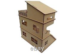 Wooden Doll House with Furniture & Open Gym, DIY Kit for Kids