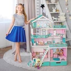 Wooden Dollhouse Miniatures Mansion modern doll house