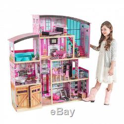 Wooden Dollhouse Shimmer Mansion Doll House Kids Girls Toy For 12 Inch Dolls New