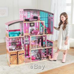 Wooden Dollhouse Shimmer Mansion Doll House Kids Girls Toy For 12 Inch Dolls New