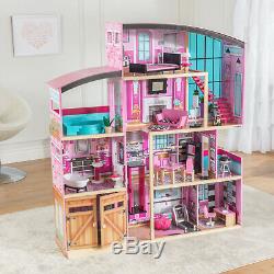 Wooden Dollhouse Shimmer Mansion Doll House Kids Girls Toy For 12 Inch Dolls New