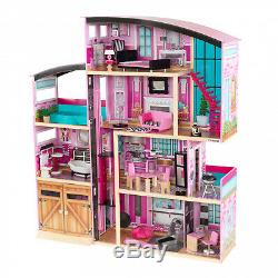 Wooden Dollhouse Shimmer Mansion Doll House Kids Girls Toy For 12 Inch Dolls New