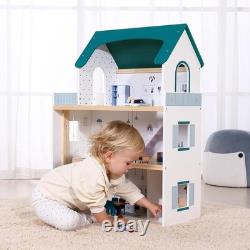 Wooden Dollhouse with Liftable Elevator 2.6 Feet High Modern Doll House for