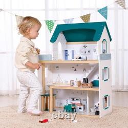Wooden Dollhouse with Liftable Elevator 2.6 Feet High Modern Doll House for