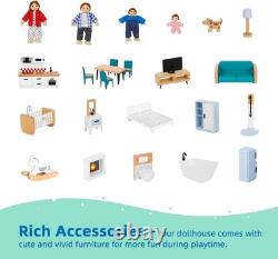 Wooden Dollhouse with Liftable Elevator 2.6 Feet High Modern Doll House for