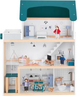 Wooden Dollhouse with Liftable Elevator 2.6 Feet High Modern Doll House for
