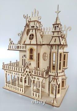 Wooden Dolls House Victorian gothic Dollhouse craft wood DIY Kit free UK post