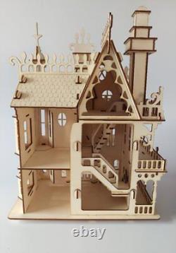 Wooden Dolls House Victorian gothic Dollhouse craft wood DIY Kit free UK post