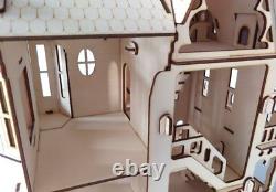 Wooden Dolls House Victorian gothic Dollhouse craft wood DIY Kit free UK post