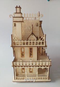 Wooden Dolls House Victorian gothic Dollhouse craft wood DIY Kit free UK post