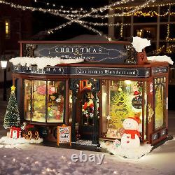 Wooden Miniature Dollhouse GiftsChristmas Snowy Night Miniature Kit With Lights