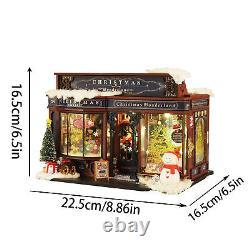 Wooden Miniature Dollhouse GiftsChristmas Snowy Night Miniature Kit With Lights