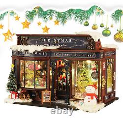 Wooden Miniature Dollhouse GiftsChristmas Snowy Night Miniature Kit With Lights