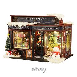 Wooden Miniature Dollhouse GiftsChristmas Snowy Night Miniature Kit With Lights