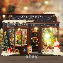 Wooden Miniature Dollhouse GiftsChristmas Snowy Night Miniature Kit With Lights