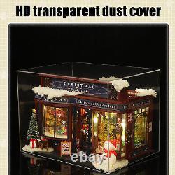 Wooden Miniature Dollhouse GiftsChristmas Snowy Night Miniature Kit With Lights