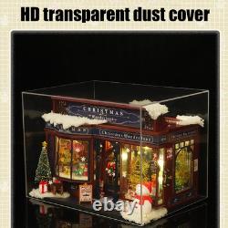 Wooden Miniature Dollhouse GiftsChristmas Snowy Night Miniature Kit With Lights