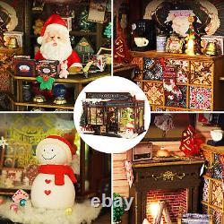 Wooden Miniature Dollhouse GiftsChristmas Snowy Night Miniature Kit With Lights