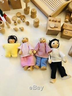Wooden Multi-Level Handmade Dollhouse with 75+ pcs Furniture & 4 Doll Family