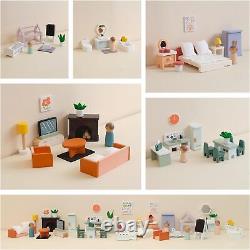 Wooden Toys Dollhouse 3 Story Dollhouse Kit with Doll House Accessories