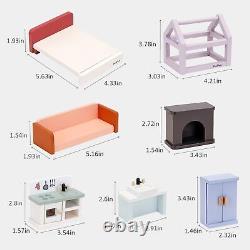 Wooden Toys Dollhouse 3 Story Dollhouse Kit with Doll House Accessories