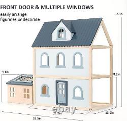 Wooden Toys Dollhouse 3 Story Dollhouse Kit with Doll House Accessories