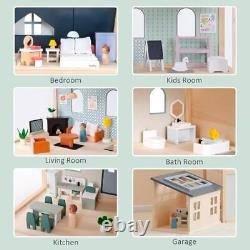 Wooden Toys Dollhouse, 3 Story Dollhouse Kit with Doll House Accessories and F