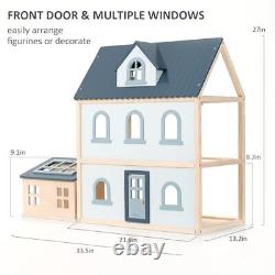 Wooden Toys Dollhouse, 3 Story Dollhouse Kit with Doll House Accessories and F
