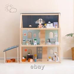 Wooden Toys Dollhouse, 3 Story Dollhouse Kit with Doll House Accessories and F