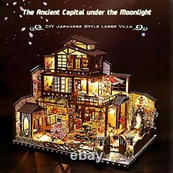 YUZHEN DIY Miniature Dollhouse Kit with Furniture and LED Lights Japanese Woo