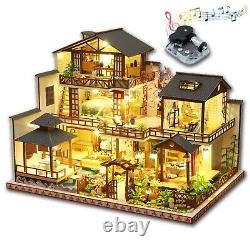 Yuzhen DIY Miniature Dollhouse Kit with Furniture and LED Lights, Japanese Wo